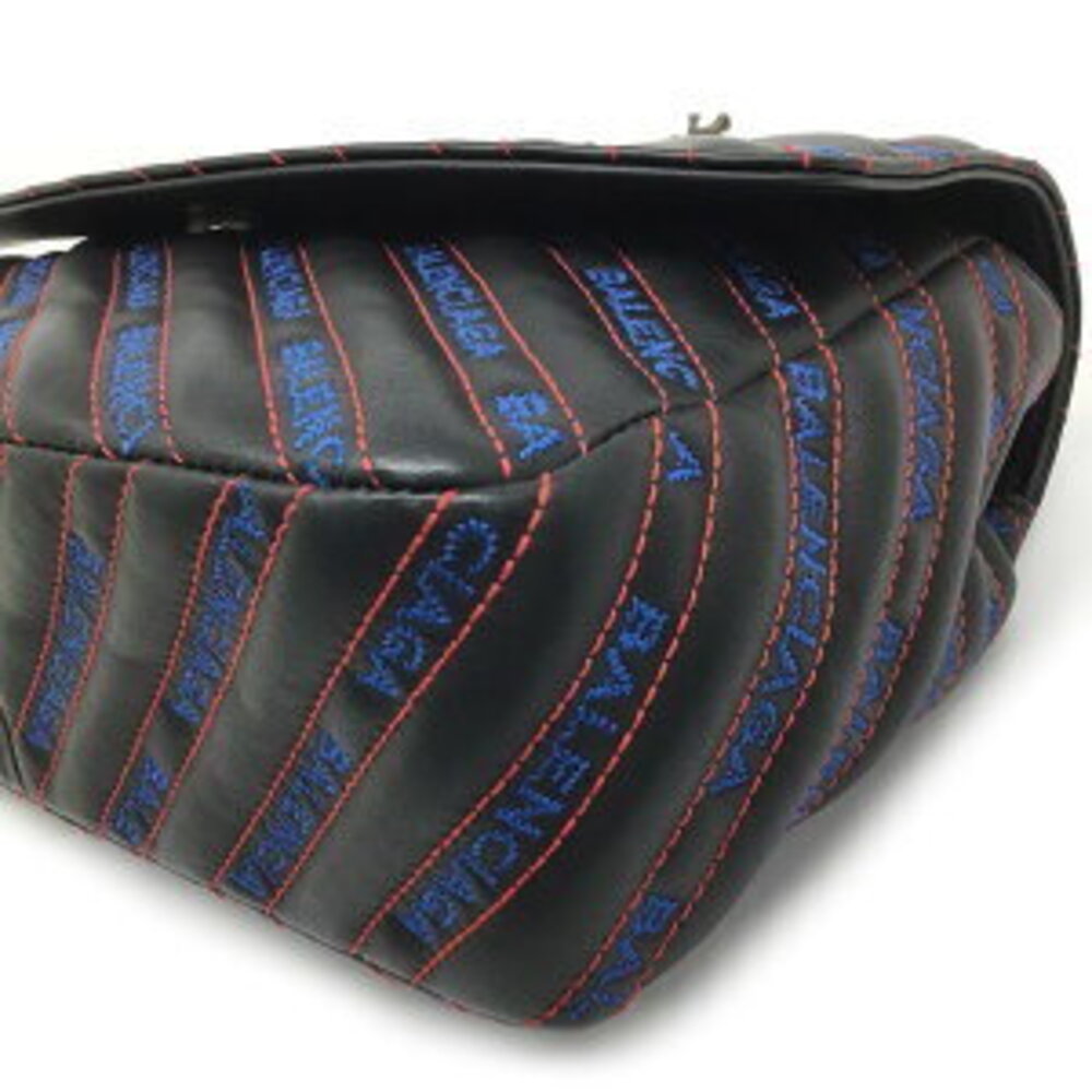 BALENCIAGA Round Chain Matelasse Shoulder Bag Leather Black - Picture 13 of 15